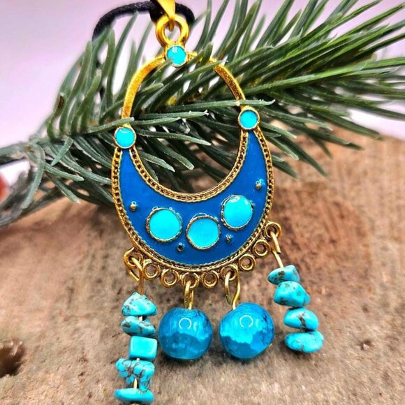 2pcs Turquoise Howlite Pendant And Chunky Cuff Bracelet Set - Picture 7 of 10